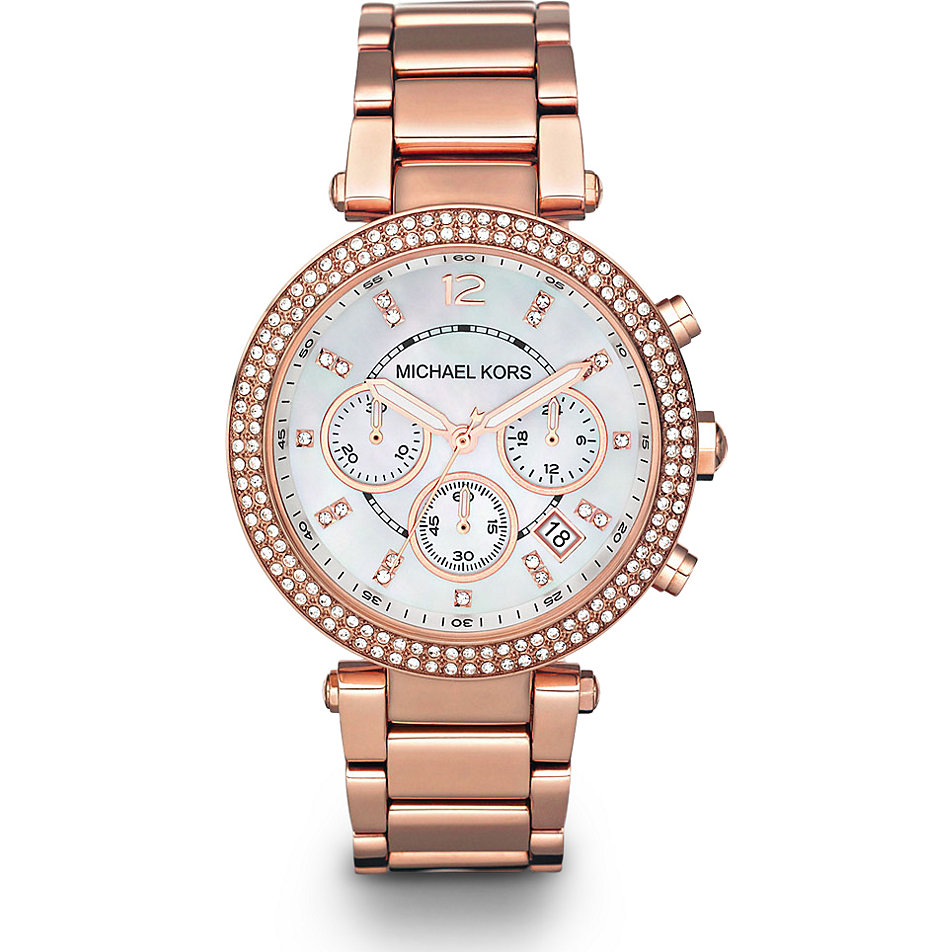 Michael Kors Womens Mk5491 Parker Diamond Chronograph Rose Gold Steel Watch Ebay 